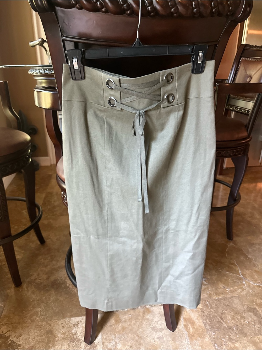 BCBGMaxAzria Olive Green Lace-Up High-Waist Pencil Skirt